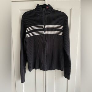 Ralph Lauren Polo Jeans Men’s Black Ribbed Quarter Zip Up Sweater Stripes Large